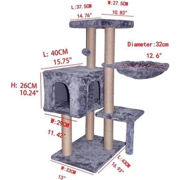 WIKI Cat Tower Furniture Jute-Covered Scratching Posts with a Ball Activity,Grey - Picture 5 of 7